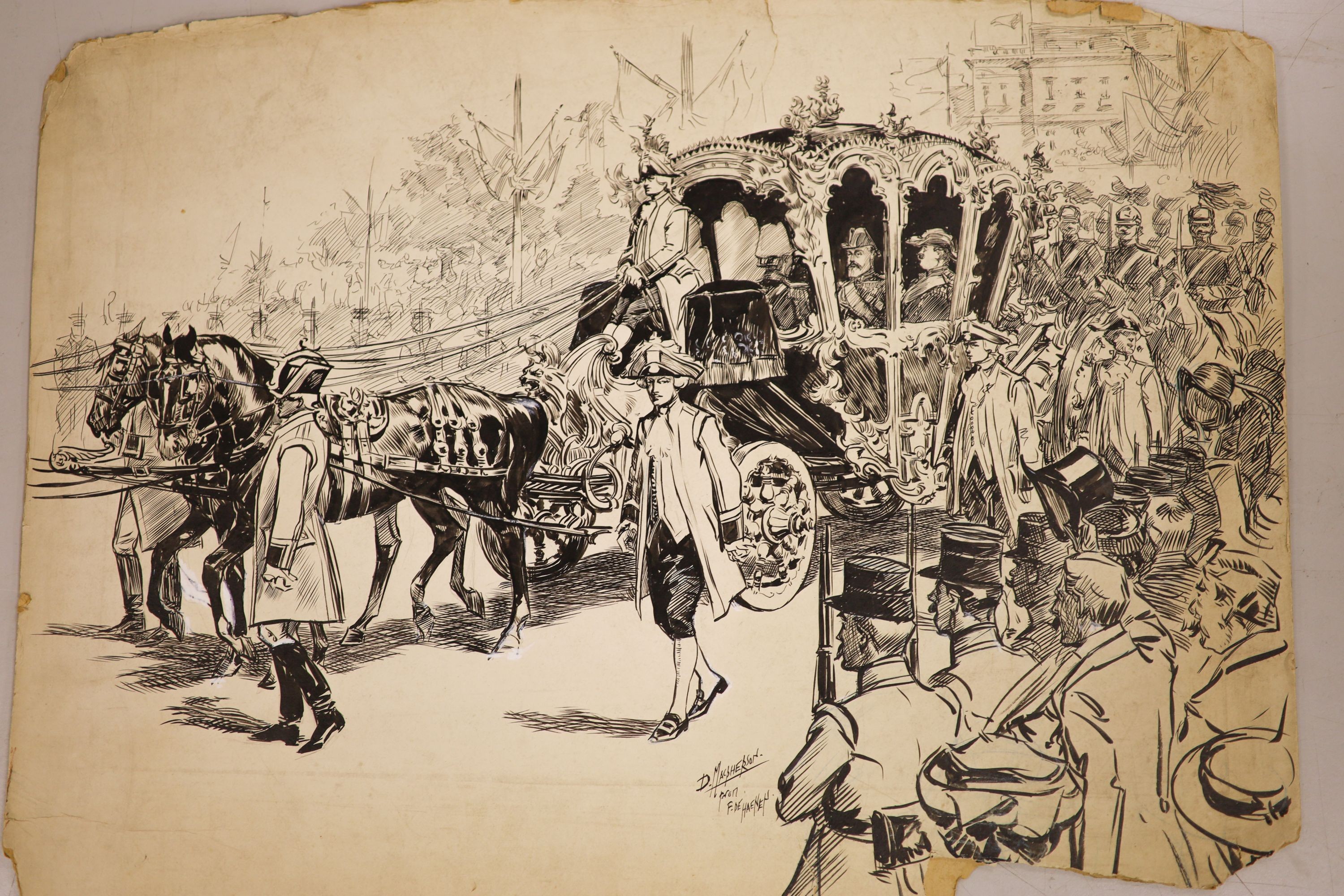 J.M. Macpherson, a folio of assorted original pen and ink illustrations for the Illustrated London News, many of Royalty on Foreign Tours 59x45cm